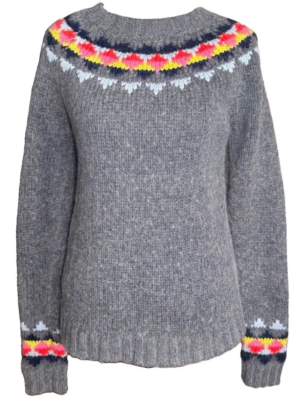 Boden Gray Fair Isle Yoke Alpaca Wool Blend Sweater Crew Neck Medium Ski Lodge